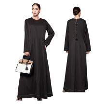 Modesta senhora moda atacado Maxi zipper muçulmano sewed preto dubai abaya